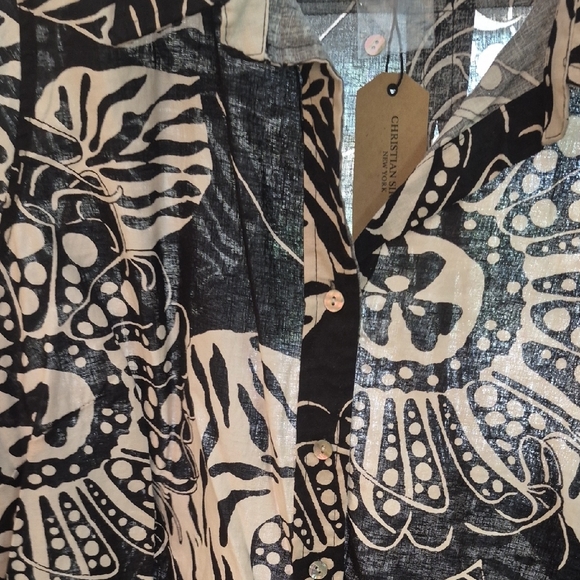 Christian Siriano Black White Boxy  Button Down Top 2x Linen Blend 3/4 Sleeve - Picture 6 of 13